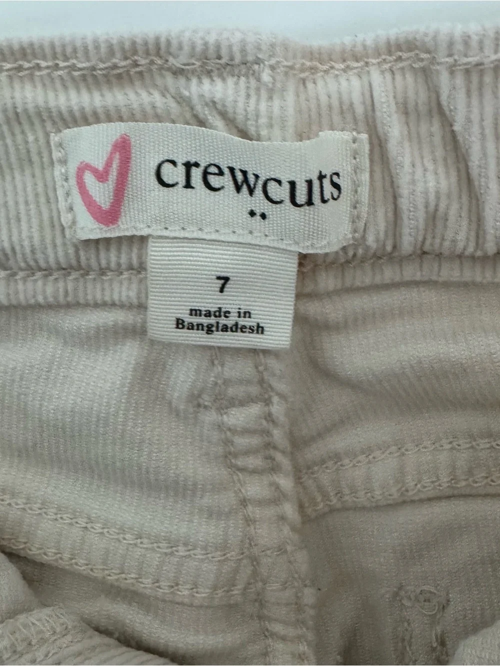 Girls' patch-pocket wide-leg corduroy pant size 7 cream ivory EUC cotton